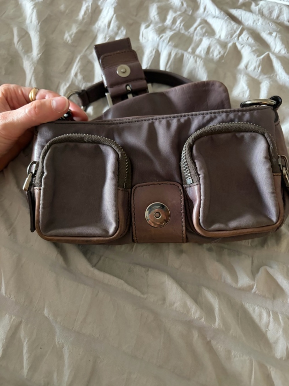 Prada Mini Shoulder Bag in Mauve Brown with Silver Hardware 8x6x2 inches - Picture 9 of 12